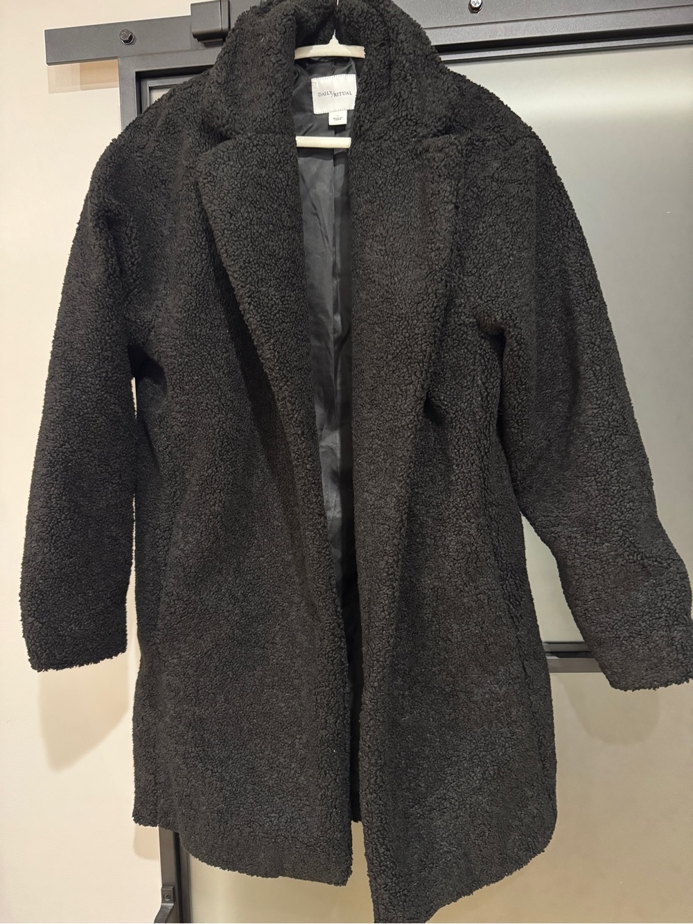 Daily Ritual Black Teddy Sherpa Coat - Open Front Women’s Jacket